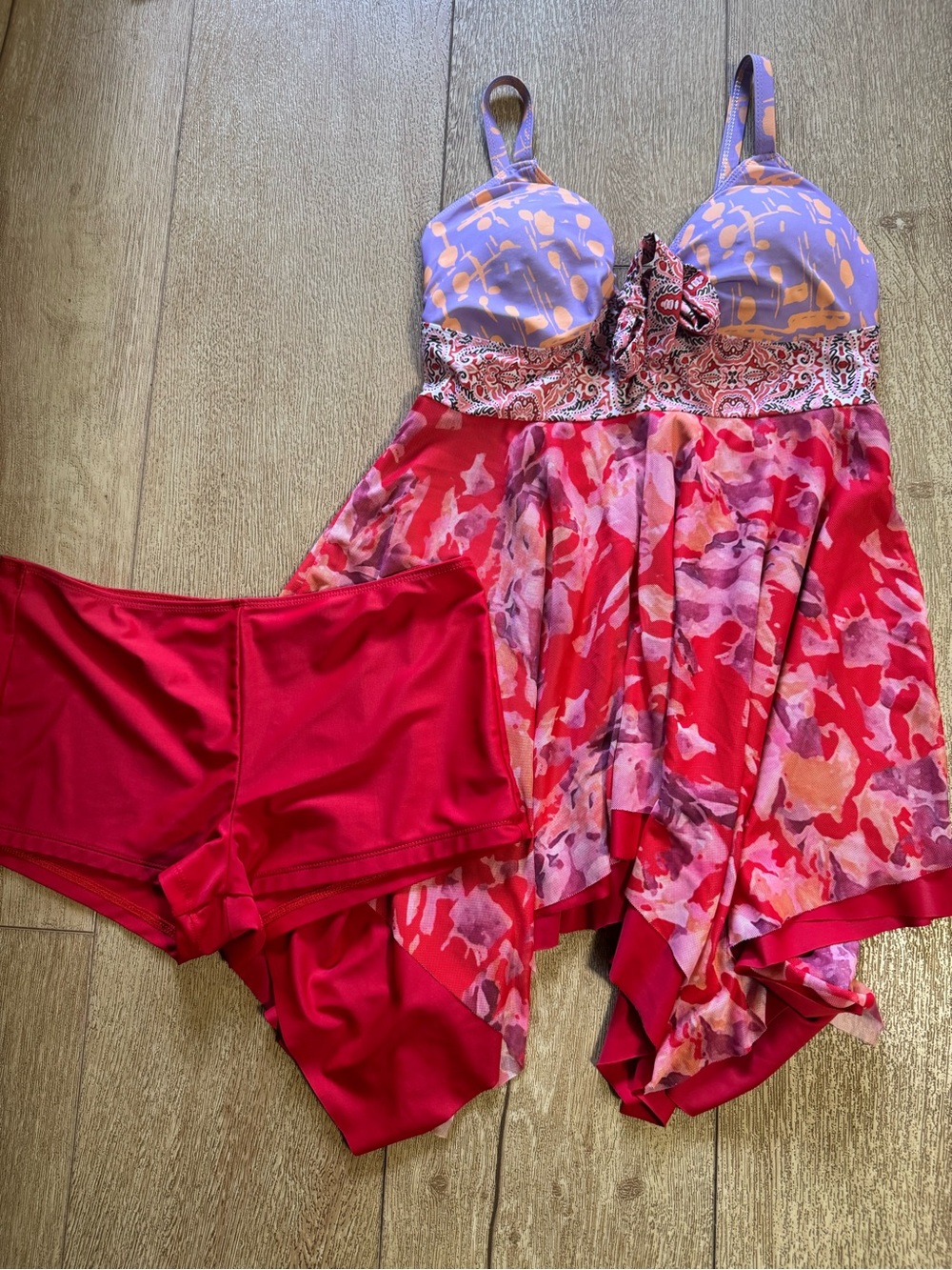 Two-Piece Swimdress with Boyshorts in Red,‎ Pink & Lavender